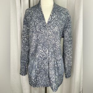 J Jill Cardigan Women’s Small Lomg Sleeve Snap Front With Pockets Paisley Blue